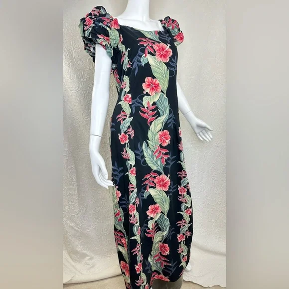 Vintage T&L Muumuu Factory Hawaii Floral Puff Sleeve Maxi Dress - Picture 10 of 16